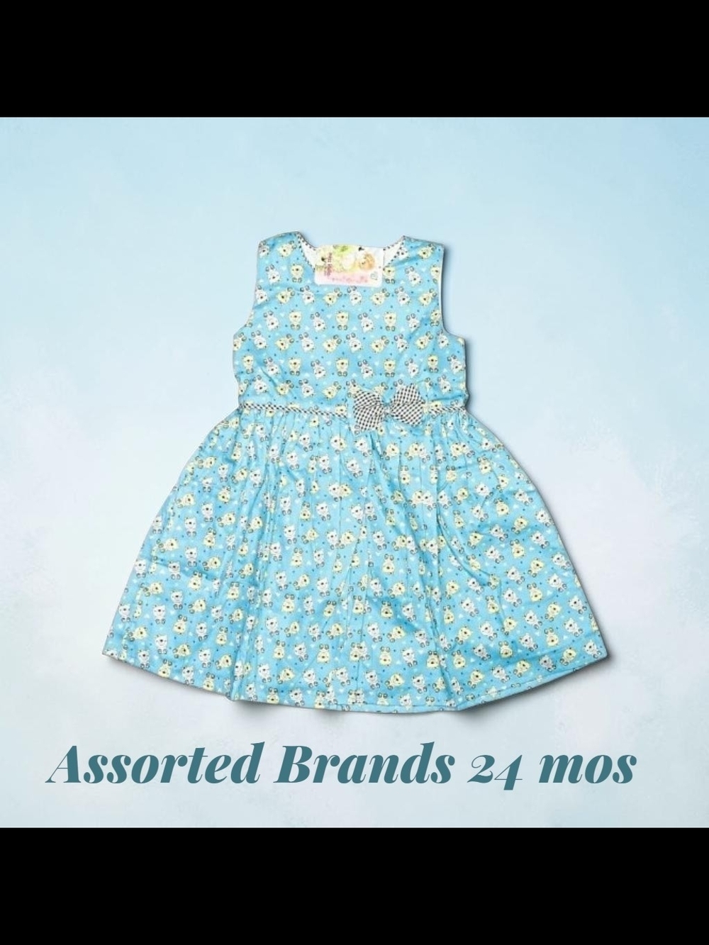 Toddler Floral Bow Cotton Dress in Light Blue